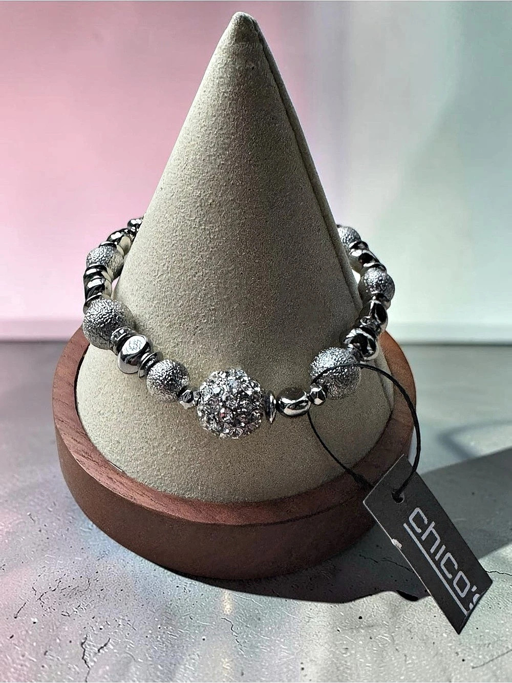 Chico's Disco Dazzler Silver Beaded Statement Necklace NWT